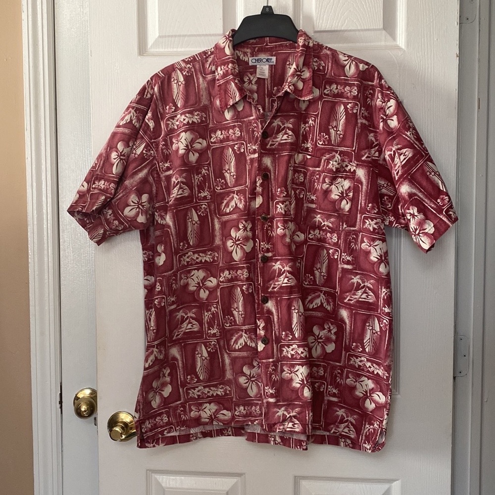 VTG Mens Hawaiian Floral Surf Board Short Sleeve Shirt
